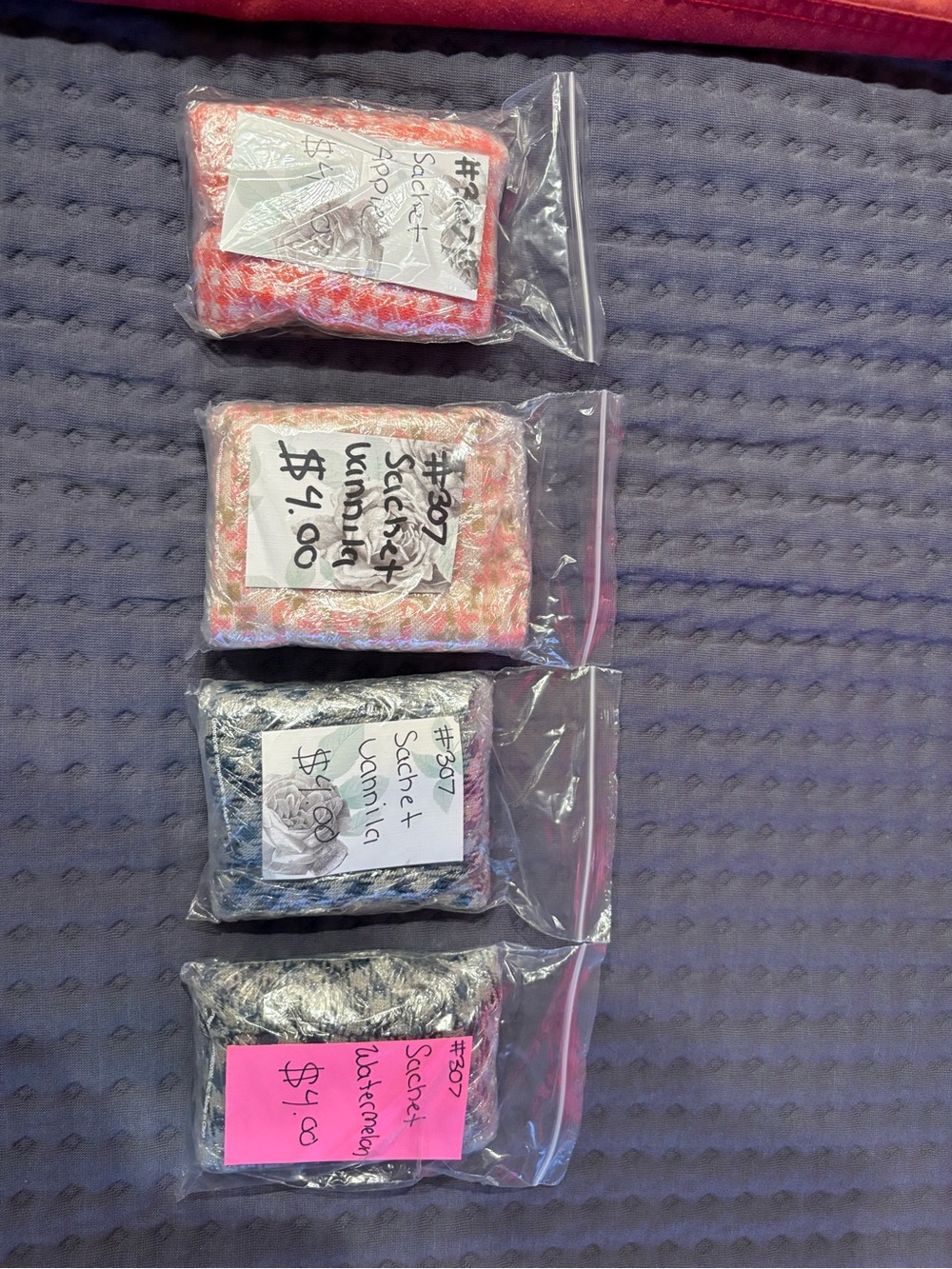 Handmade Scented Sachets bundle 4 pack vanilla apple and watermelon